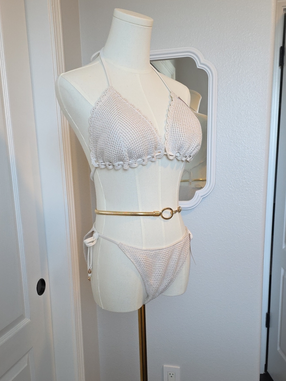 Victoria's Secret Light Beige Crochet Triangle Bikini Set